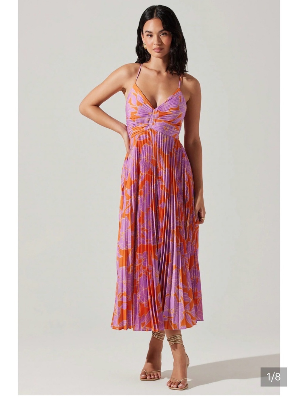Astr Lavender and Orange Pleated Midi Dress